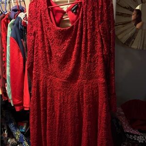Torrid Red Lace Long Sleeve Dress